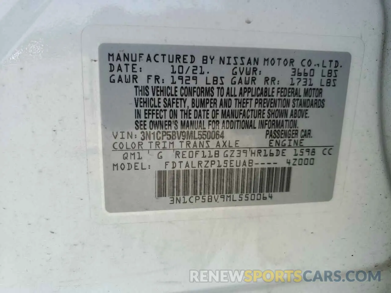 15 fotografías del automóvil dañado 3N1CP5BV9ML550064 NISSAN KICKS 2021