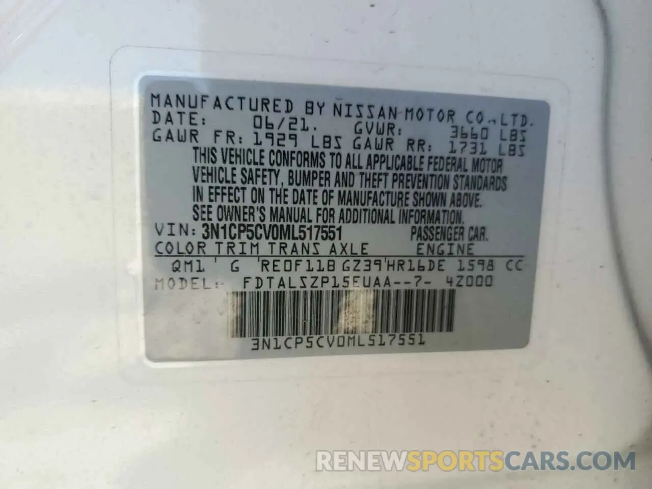 12 fotografías del automóvil dañado 3N1CP5CV0ML517551 NISSAN KICKS 2021