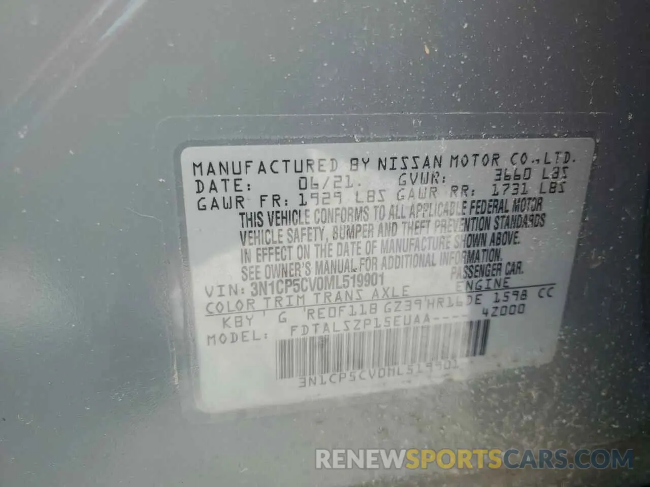 12 fotografías del automóvil dañado 3N1CP5CV0ML519901 NISSAN KICKS 2021
