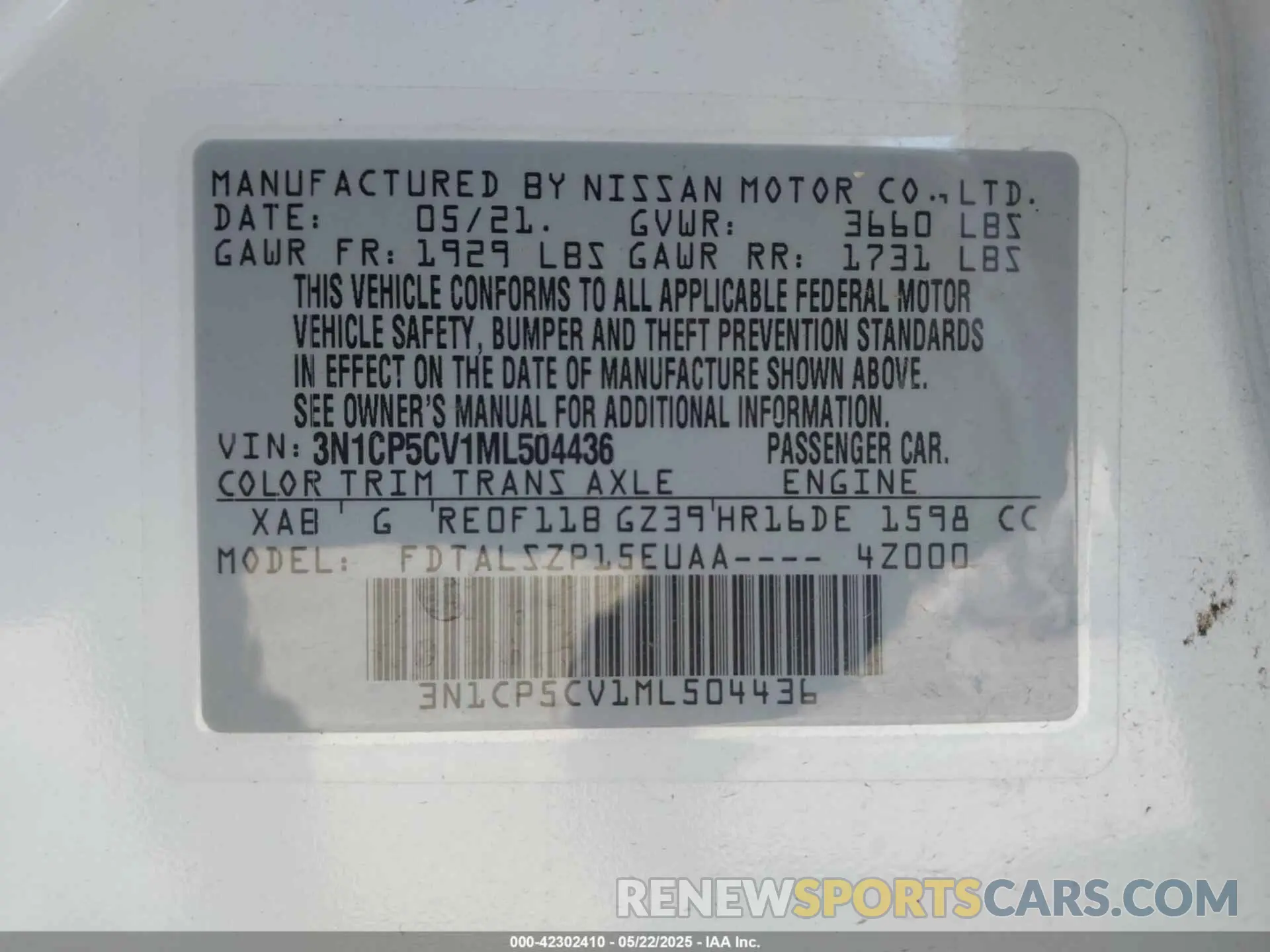 9 fotografías del automóvil dañado 3N1CP5CV1ML504436 NISSAN KICKS 2021