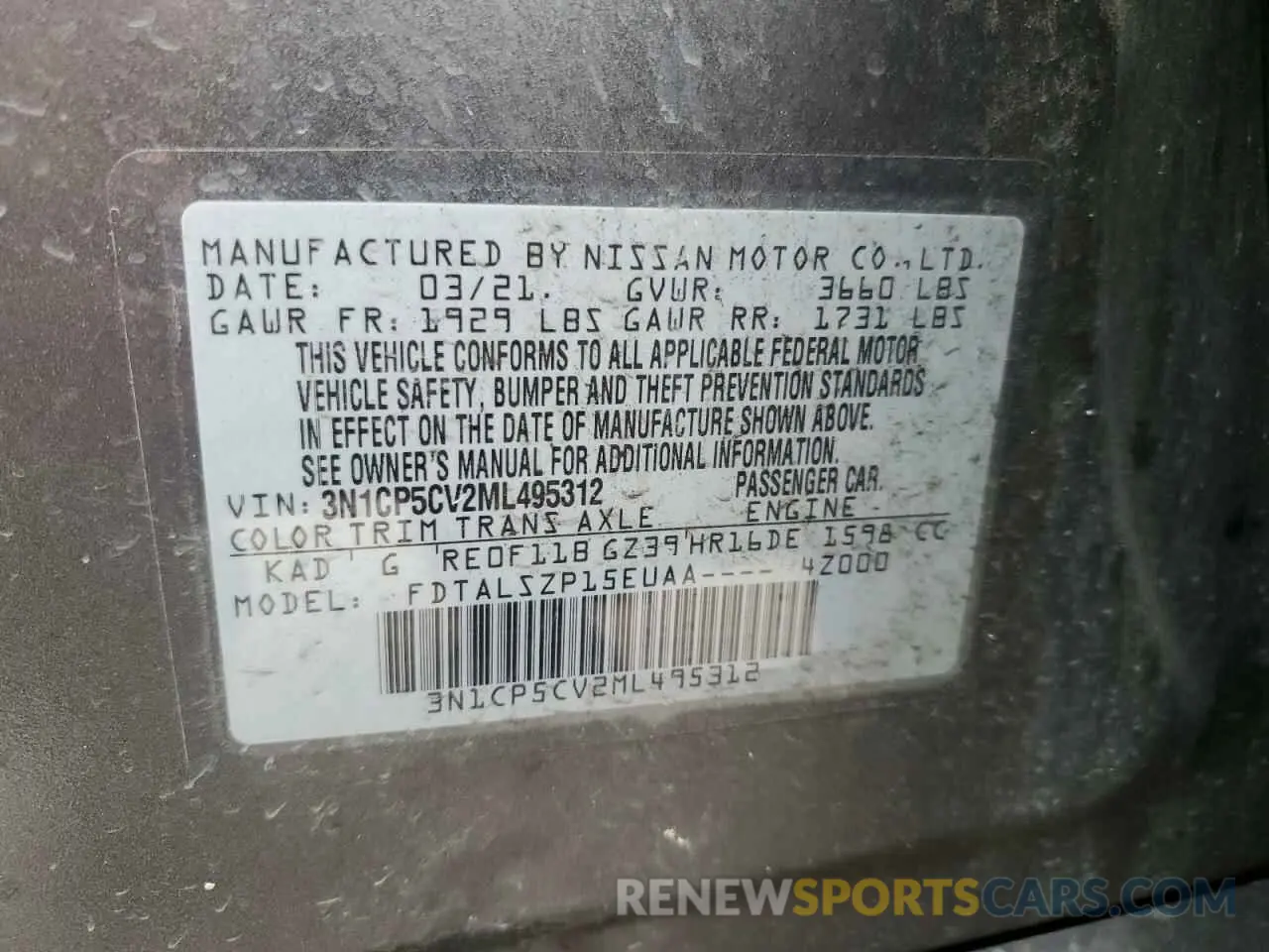 14 fotografías del automóvil dañado 3N1CP5CV2ML495312 NISSAN KICKS 2021