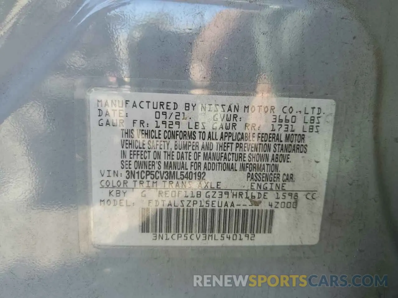 13 fotografías del automóvil dañado 3N1CP5CV3ML540192 NISSAN KICKS 2021