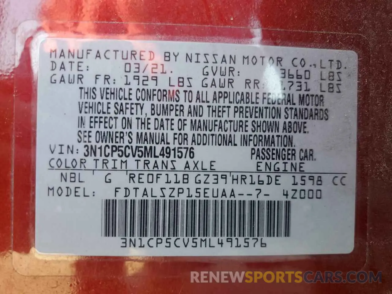 14 fotografías del automóvil dañado 3N1CP5CV5ML491576 NISSAN KICKS 2021