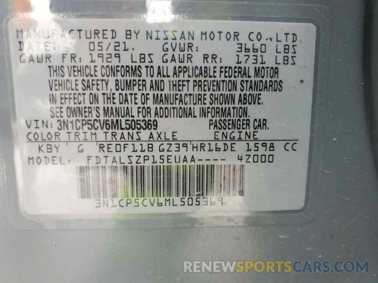 13 fotografías del automóvil dañado 3N1CP5CV6ML505369 NISSAN KICKS 2021