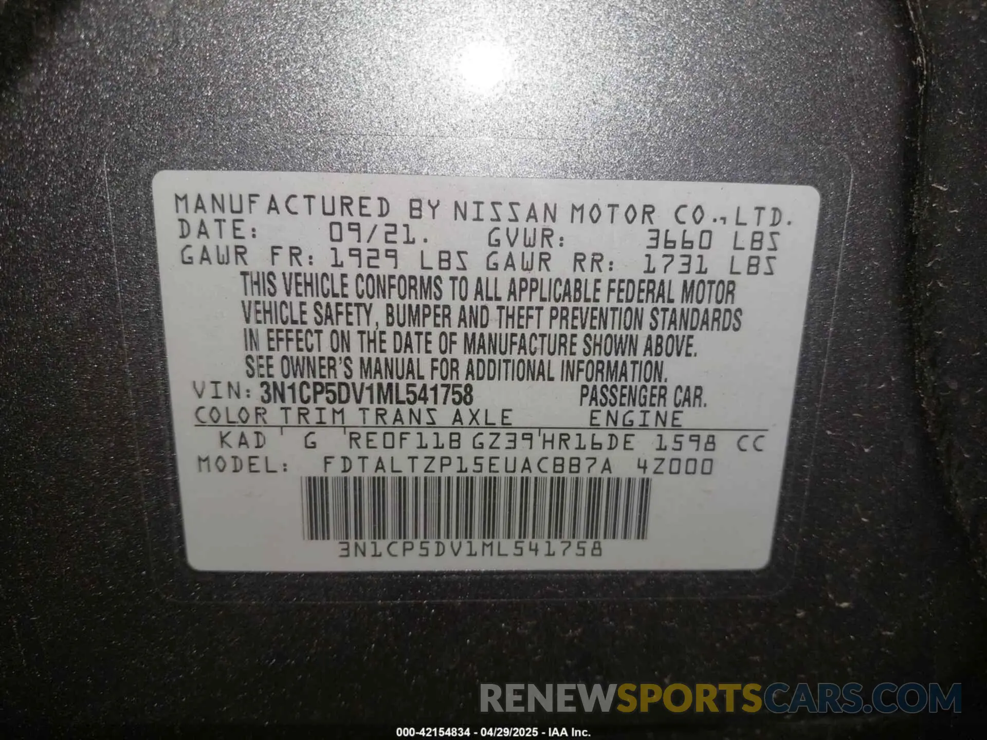 9 fotografías del automóvil dañado 3N1CP5DV1ML541758 NISSAN KICKS 2021