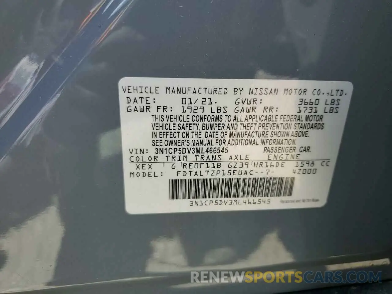 12 fotografías del automóvil dañado 3N1CP5DV3ML466545 NISSAN KICKS 2021