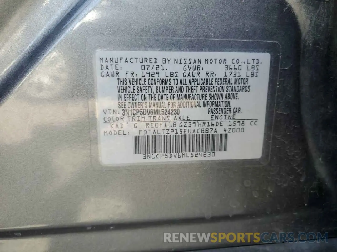 13 fotografías del automóvil dañado 3N1CP5DV6ML524230 NISSAN KICKS 2021