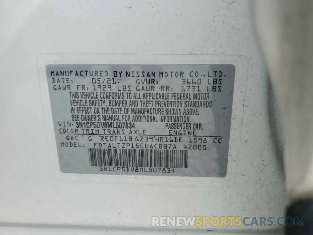 14 fotografías del automóvil dañado 3N1CP5DV8ML507834 NISSAN KICKS 2021