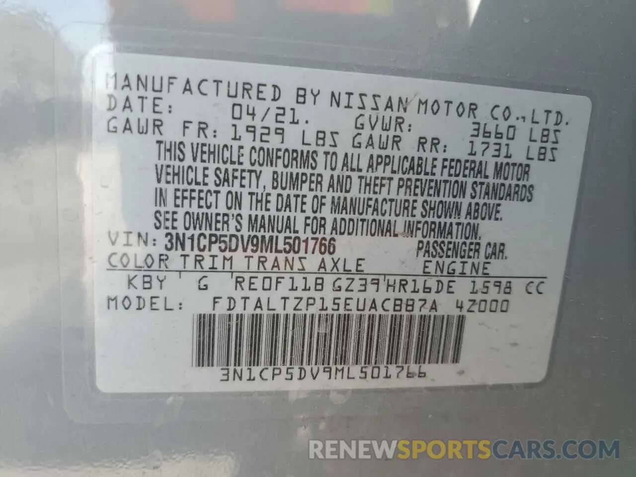 14 fotografías del automóvil dañado 3N1CP5DV9ML501766 NISSAN KICKS 2021