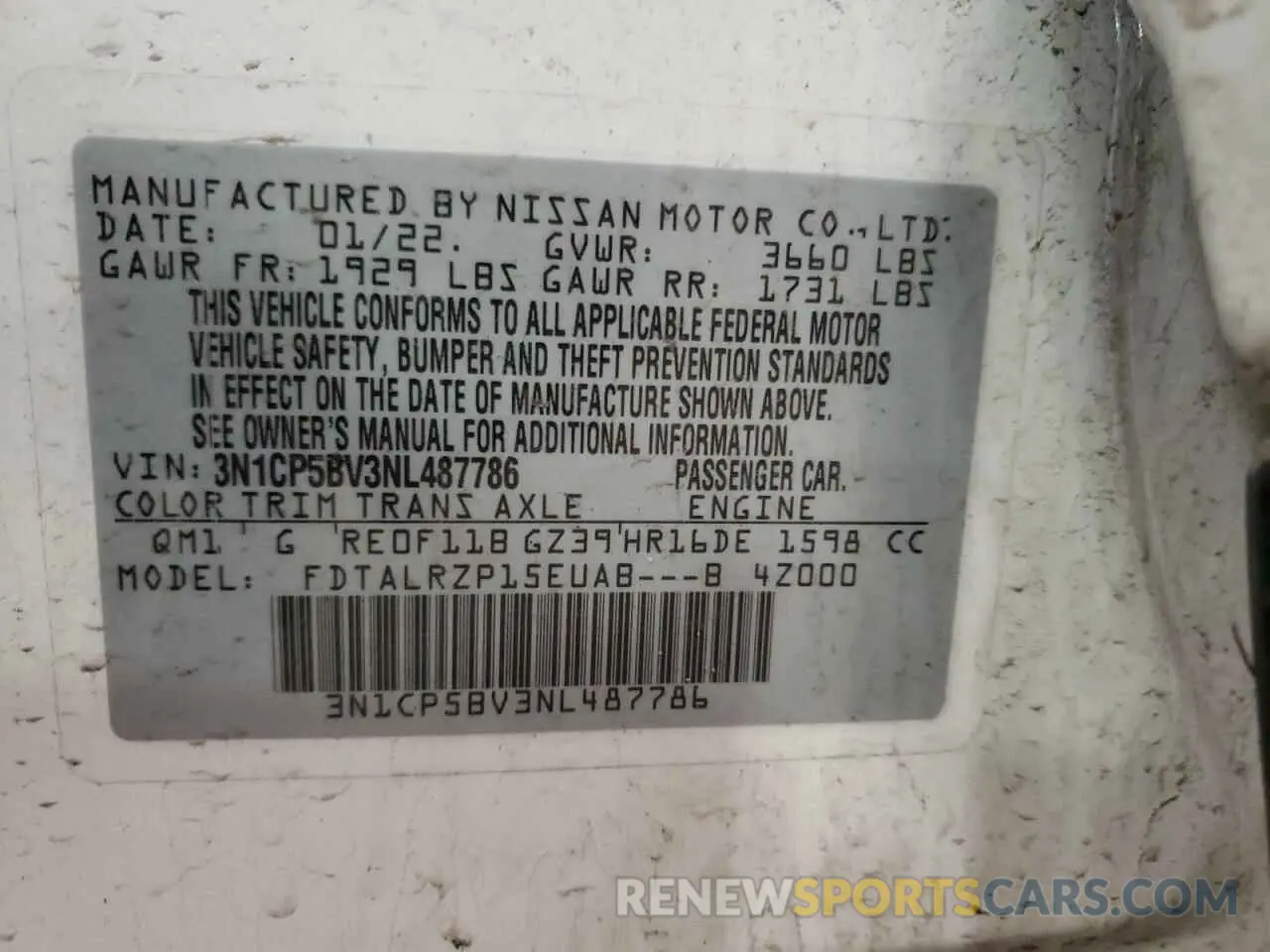 13 fotografías del automóvil dañado 3N1CP5BV3NL487786 NISSAN KICKS 2022