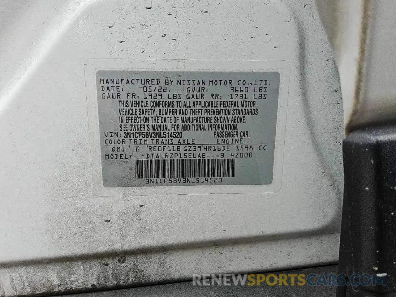 12 fotografías del automóvil dañado 3N1CP5BV3NL514520 NISSAN KICKS 2022