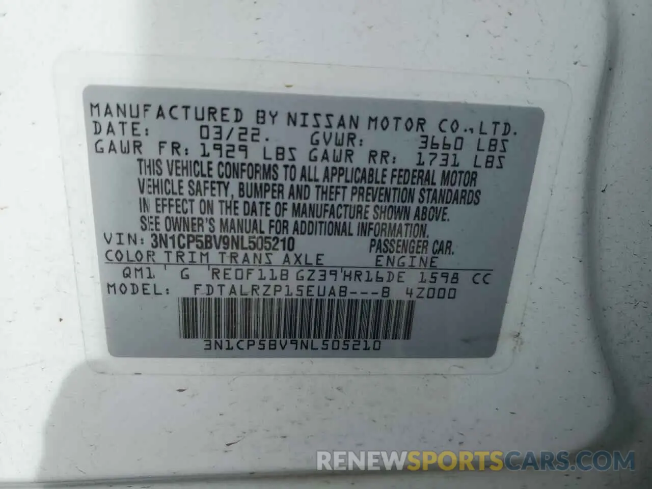 12 fotografías del automóvil dañado 3N1CP5BV9NL505210 NISSAN KICKS 2022