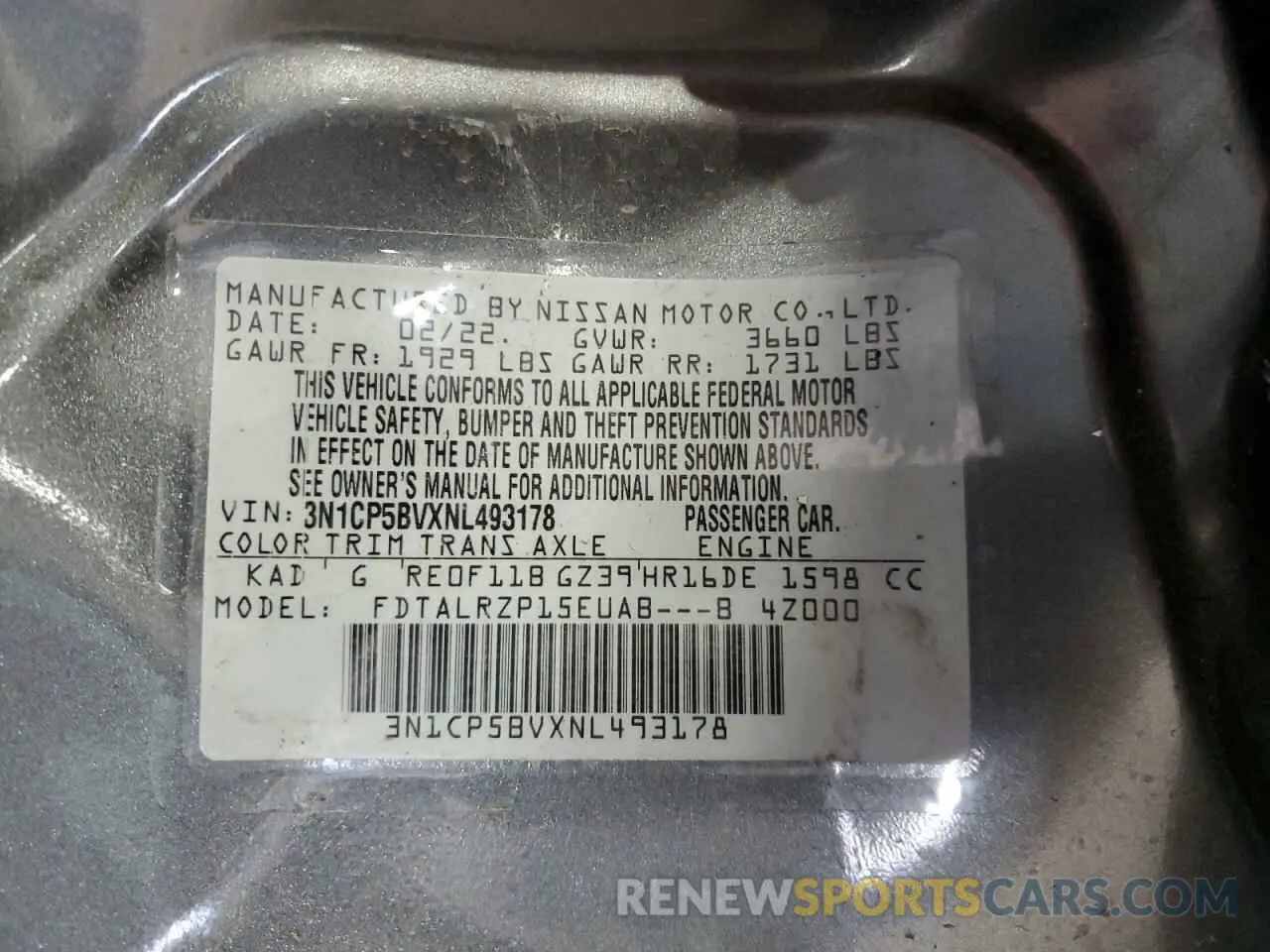 12 fotografías del automóvil dañado 3N1CP5BVXNL493178 NISSAN KICKS 2022