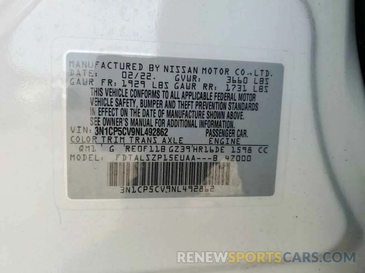 13 fotografías del automóvil dañado 3N1CP5CV9NL492862 NISSAN KICKS 2022