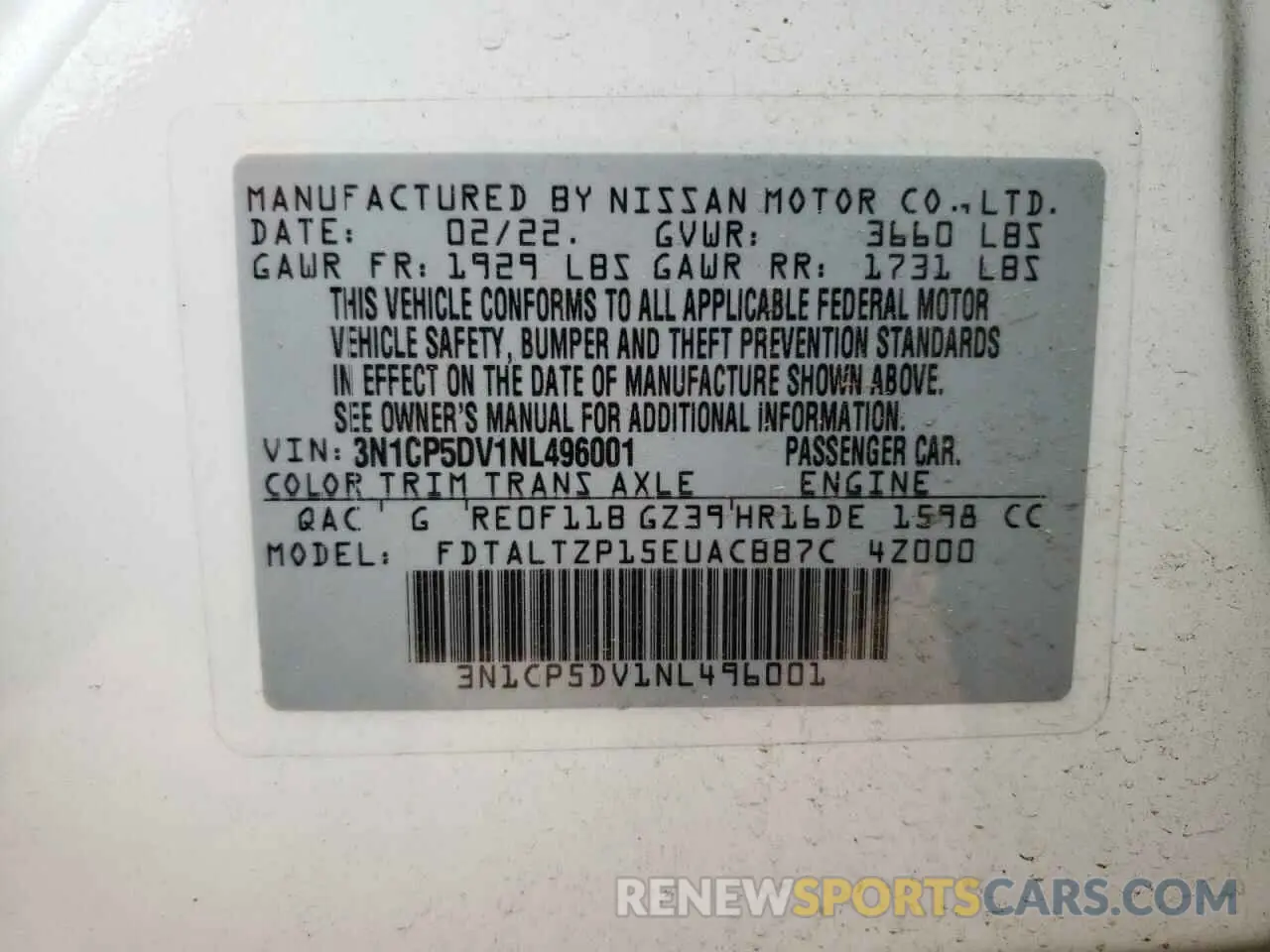 16 fotografías del automóvil dañado 3N1CP5DV1NL496001 NISSAN KICKS 2022