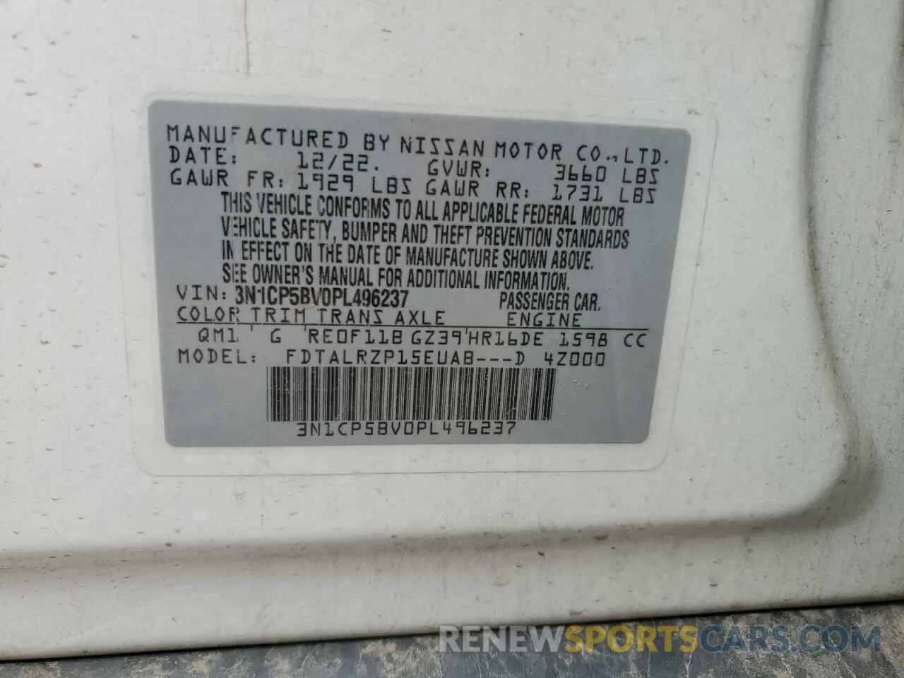 12 fotografías del automóvil dañado 3N1CP5BV0PL496237 NISSAN KICKS 2023