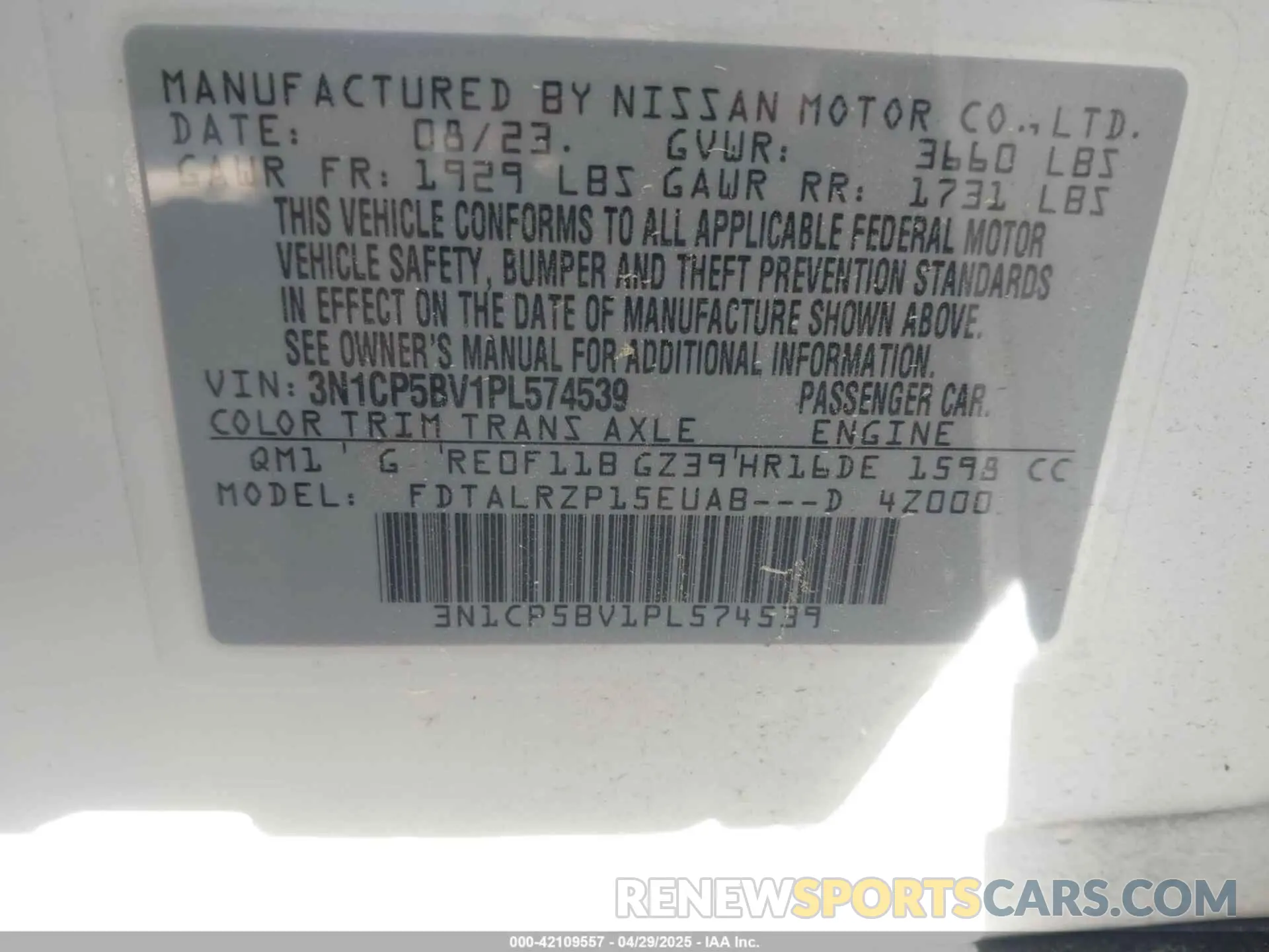 9 fotografías del automóvil dañado 3N1CP5BV1PL574539 NISSAN KICKS 2023