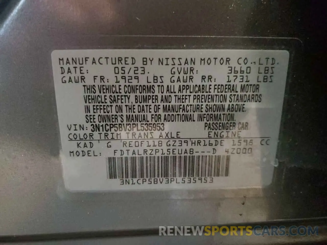 14 fotografías del automóvil dañado 3N1CP5BV3PL535953 NISSAN KICKS 2023