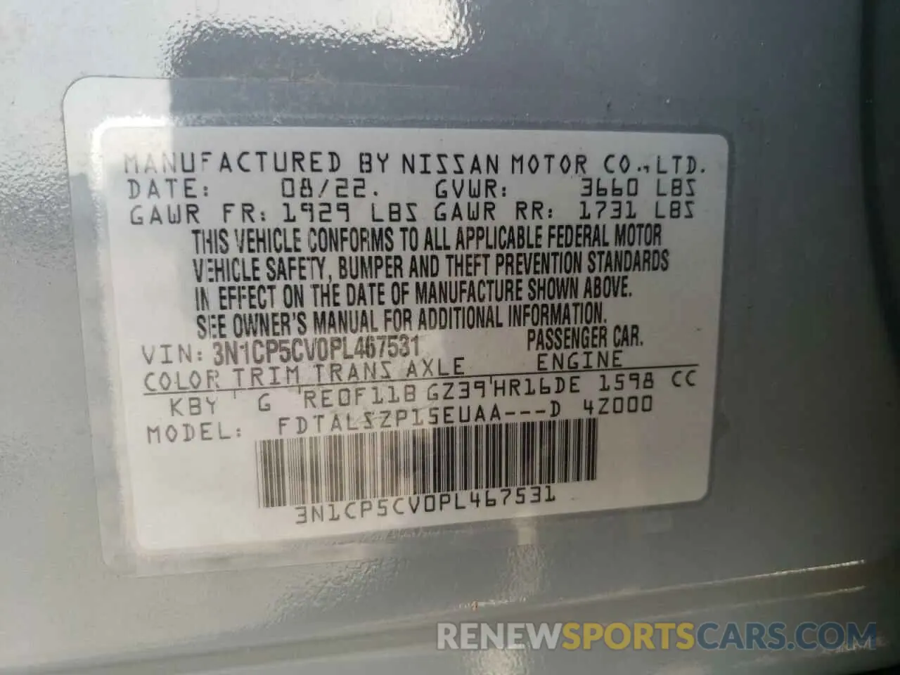 15 fotografías del automóvil dañado 3N1CP5CV0PL467531 NISSAN KICKS 2023