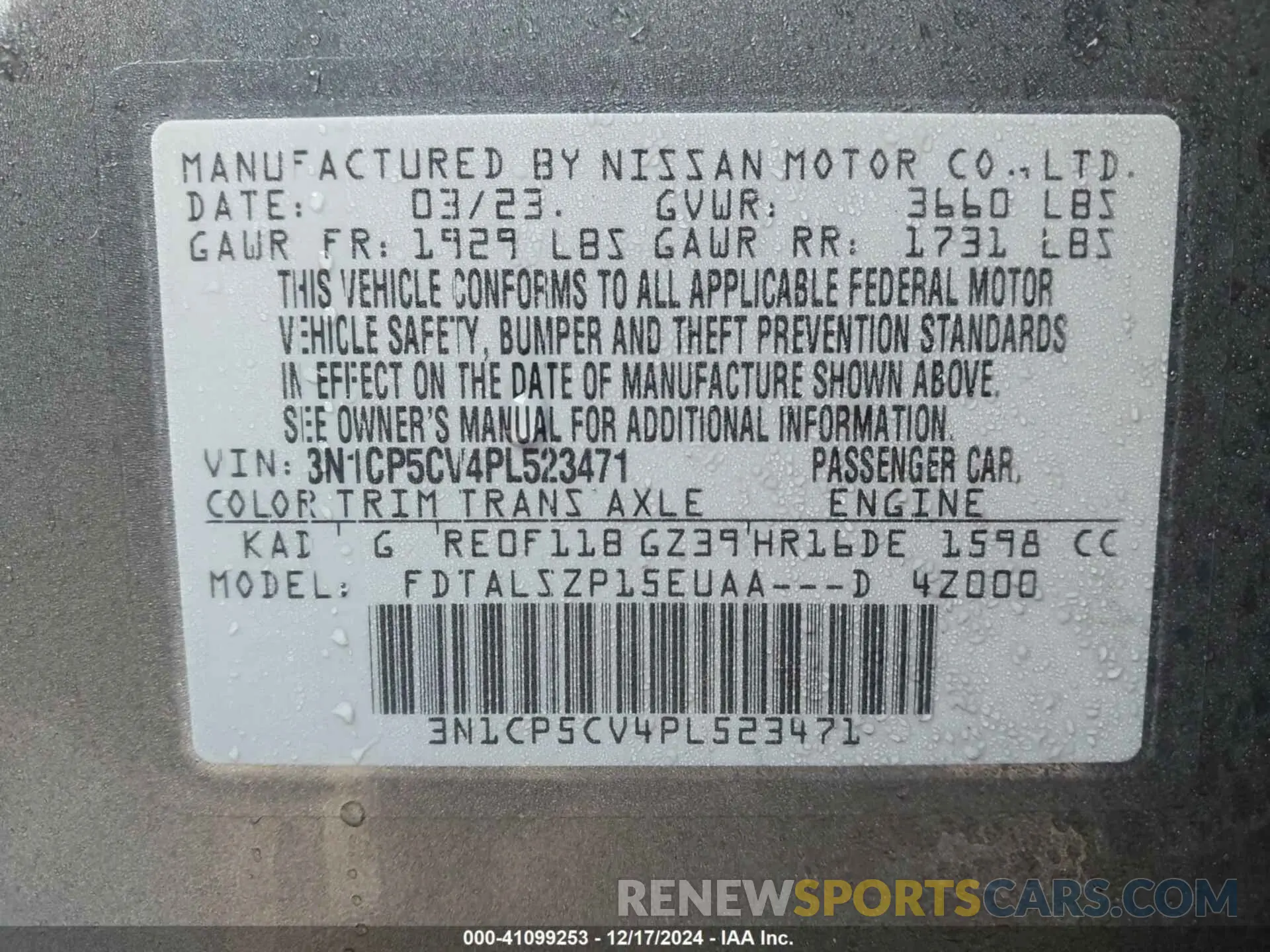 9 fotografías del automóvil dañado 3N1CP5CV4PL523471 NISSAN KICKS 2023