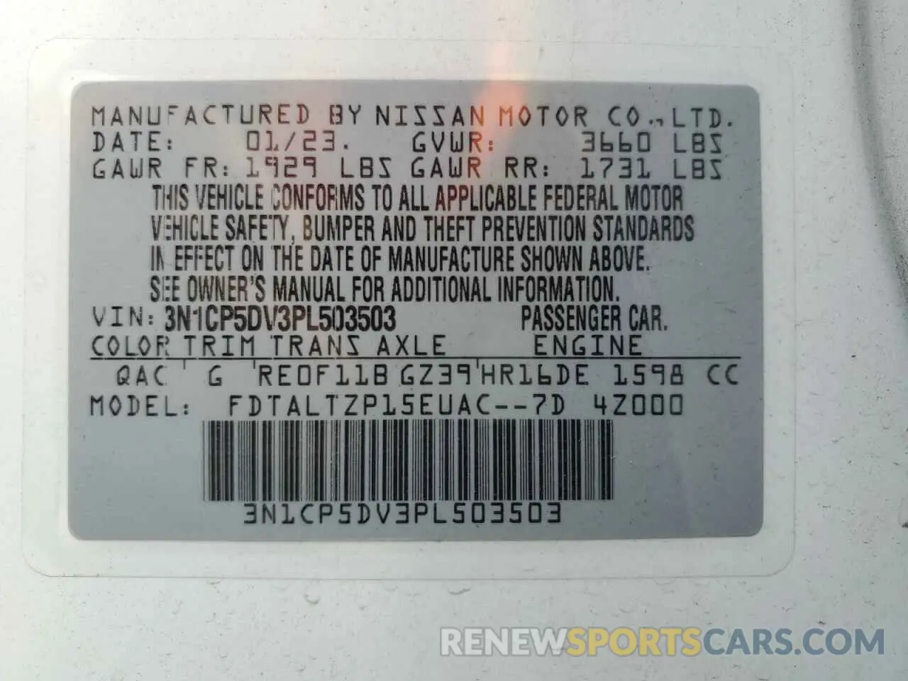 14 fotografías del automóvil dañado 3N1CP5DV3PL503503 NISSAN KICKS 2023