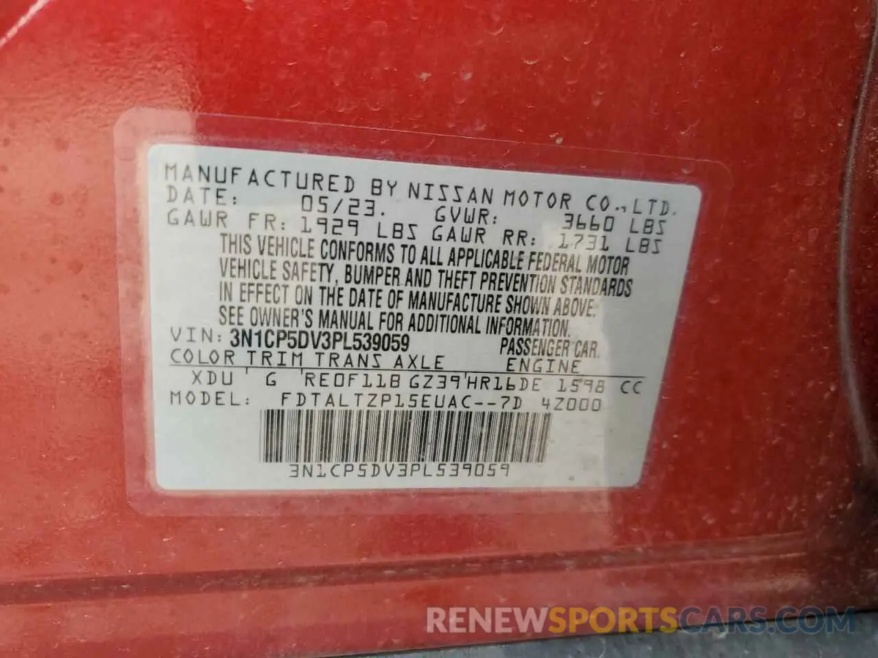 12 fotografías del automóvil dañado 3N1CP5DV3PL539059 NISSAN KICKS 2023