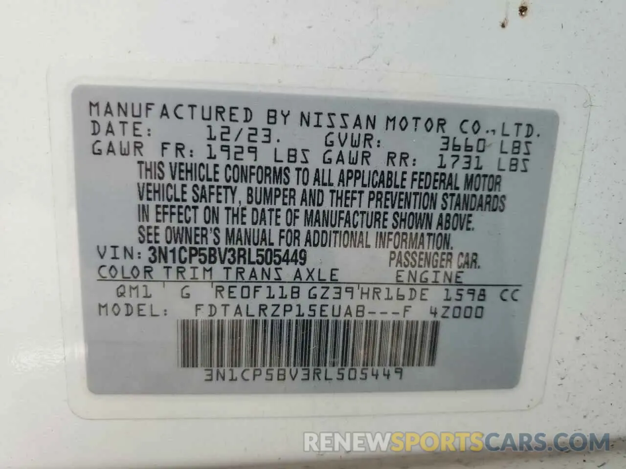 12 fotografías del automóvil dañado 3N1CP5BV3RL505449 NISSAN KICKS 2024