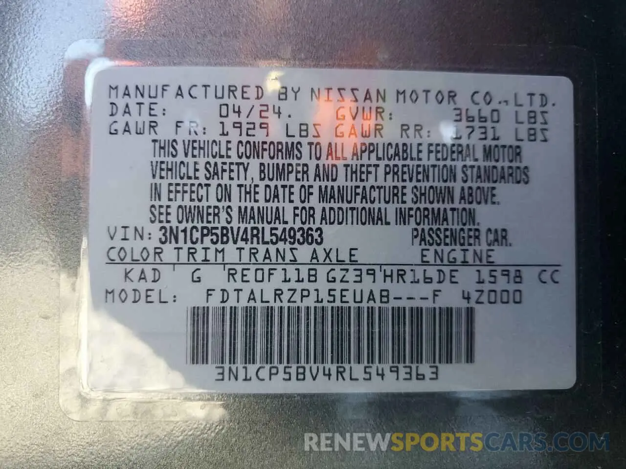 12 fotografías del automóvil dañado 3N1CP5BV4RL549363 NISSAN KICKS 2024