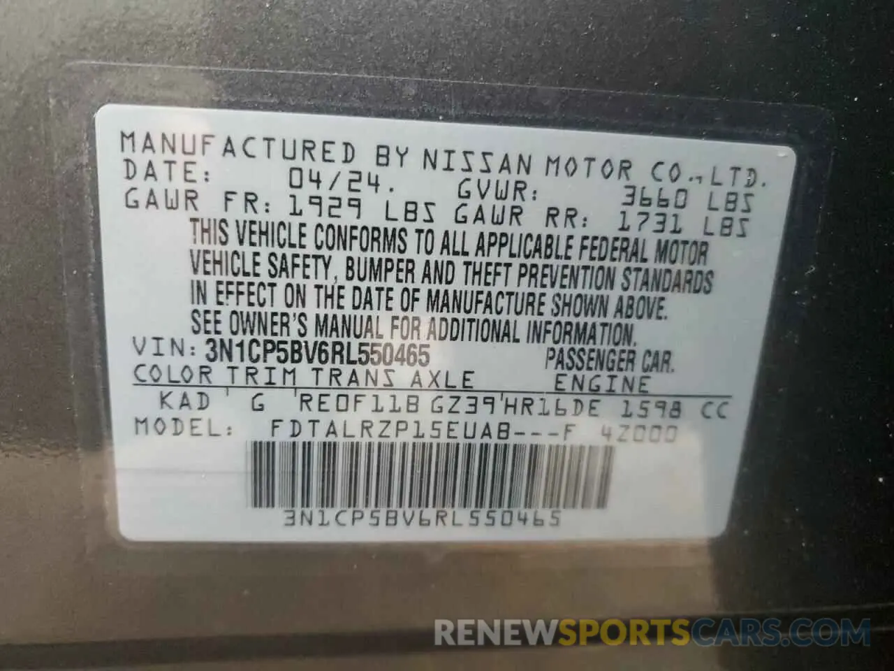 12 fotografías del automóvil dañado 3N1CP5BV6RL550465 NISSAN KICKS 2024