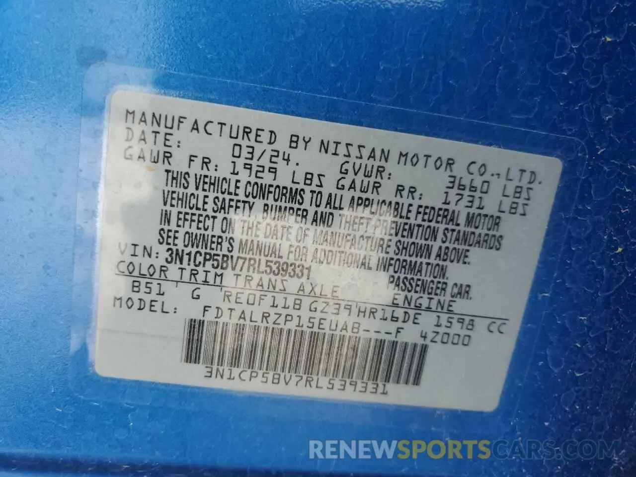 12 fotografías del automóvil dañado 3N1CP5BV7RL539331 NISSAN KICKS 2024