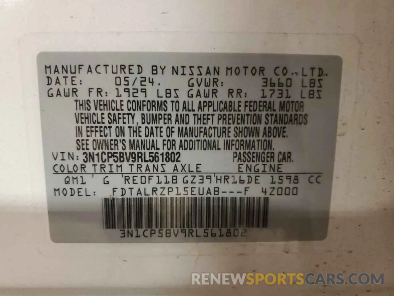 12 fotografías del automóvil dañado 3N1CP5BV9RL561802 NISSAN KICKS 2024