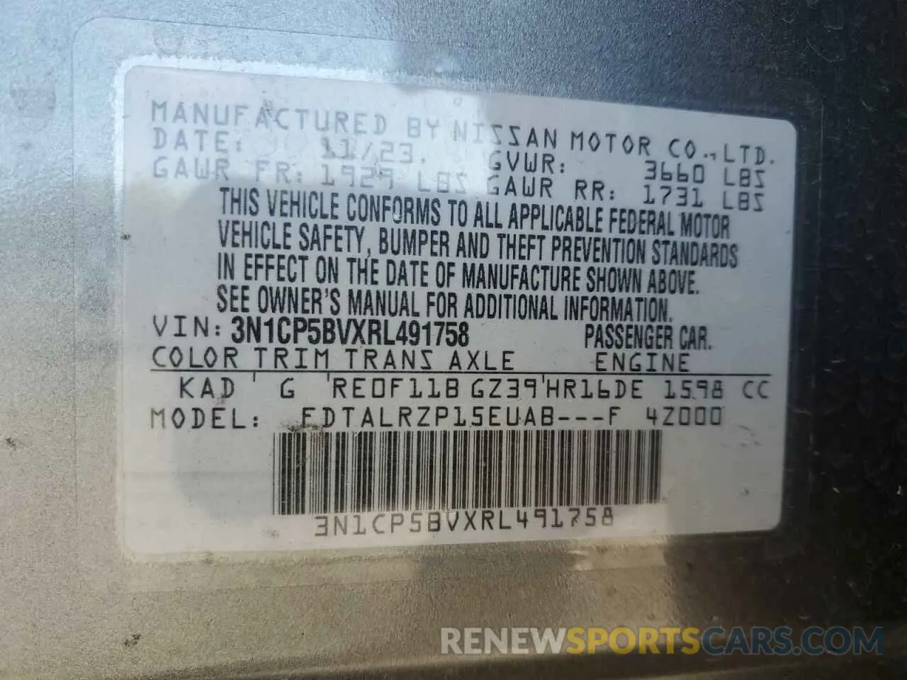 12 fotografías del automóvil dañado 3N1CP5BVXRL491758 NISSAN KICKS 2024