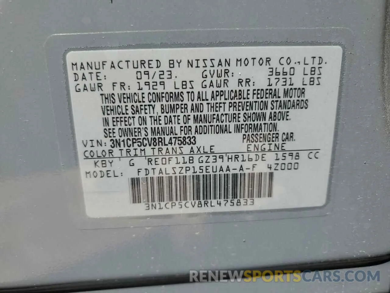 15 fotografías del automóvil dañado 3N1CP5CV8RL475833 NISSAN KICKS 2024