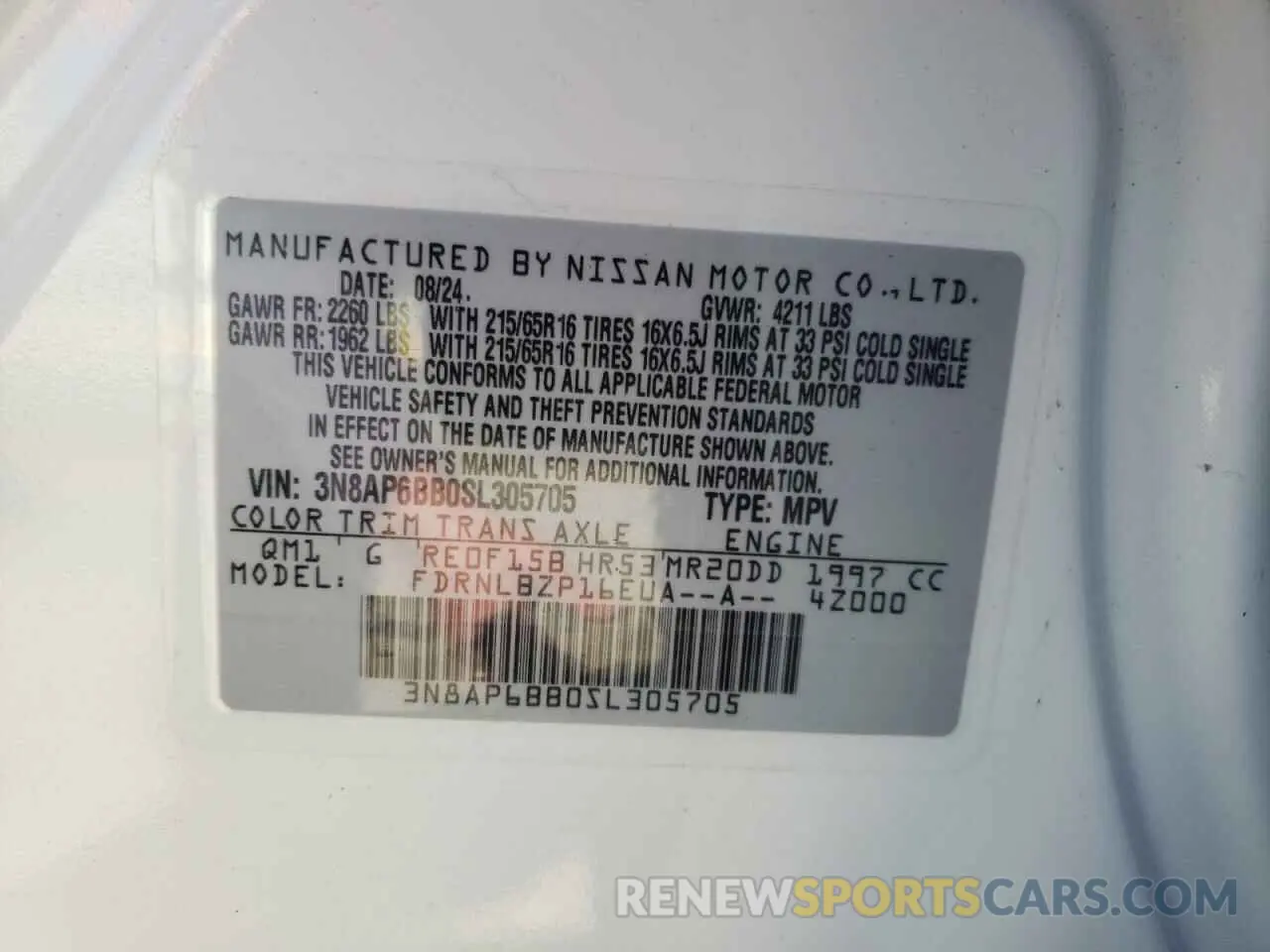 14 fotografías del automóvil dañado 3N8AP6BB0SL305705 NISSAN KICKS 2025