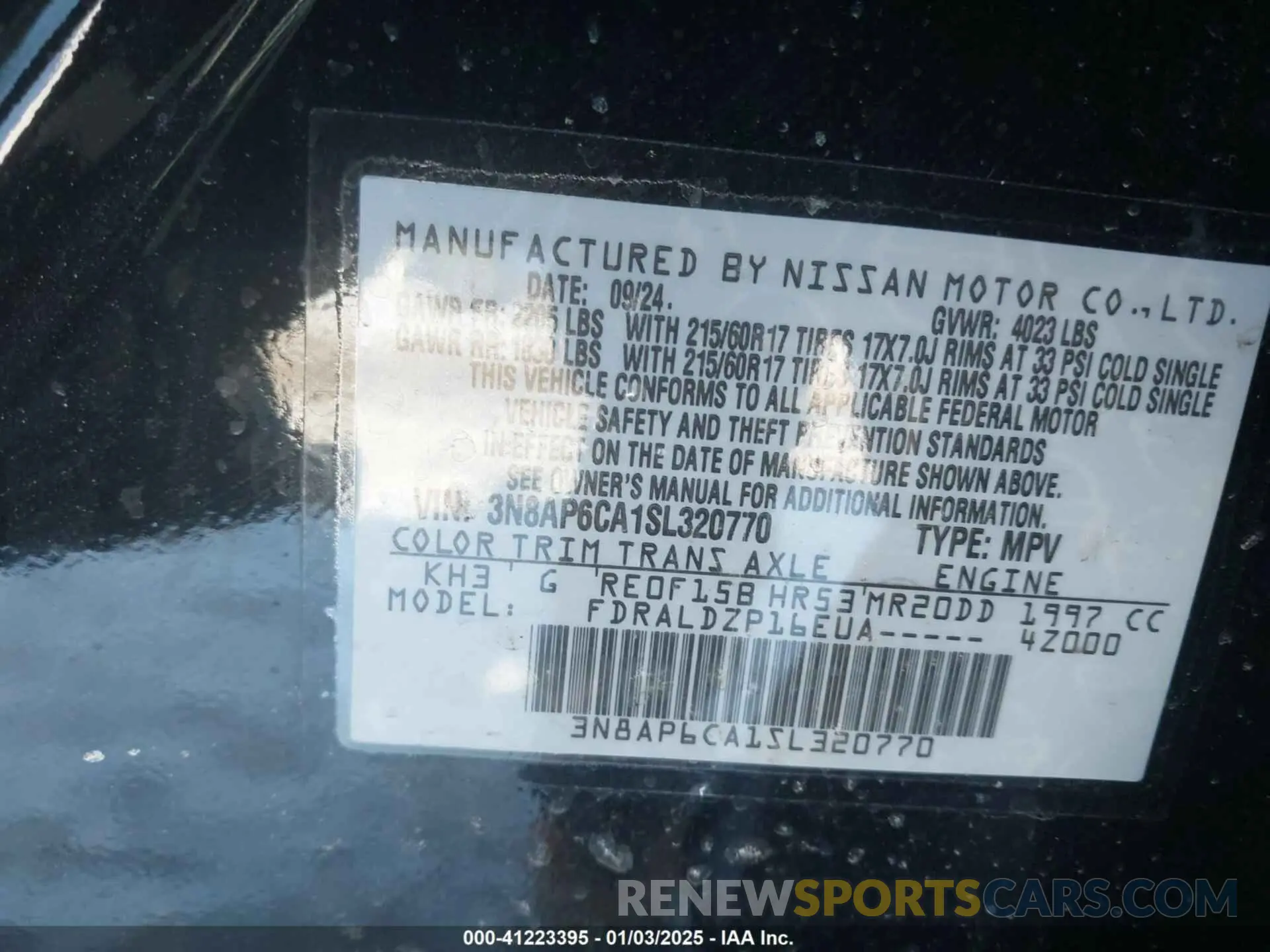 9 fotografías del automóvil dañado 3N8AP6CA1SL320770 NISSAN KICKS 2025