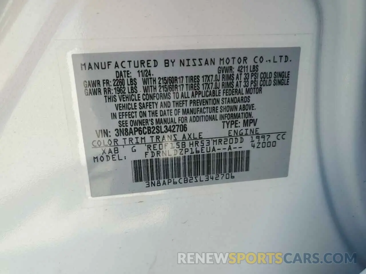 12 fotografías del automóvil dañado 3N8AP6CB2SL342706 NISSAN KICKS 2025