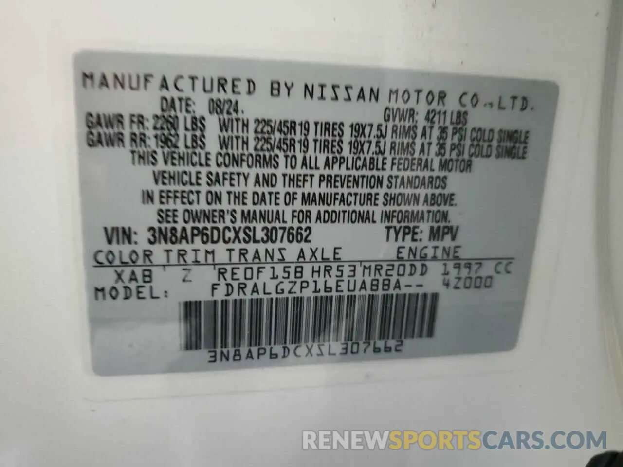 15 fotografías del automóvil dañado 3N8AP6DCXSL307662 NISSAN KICKS 2025