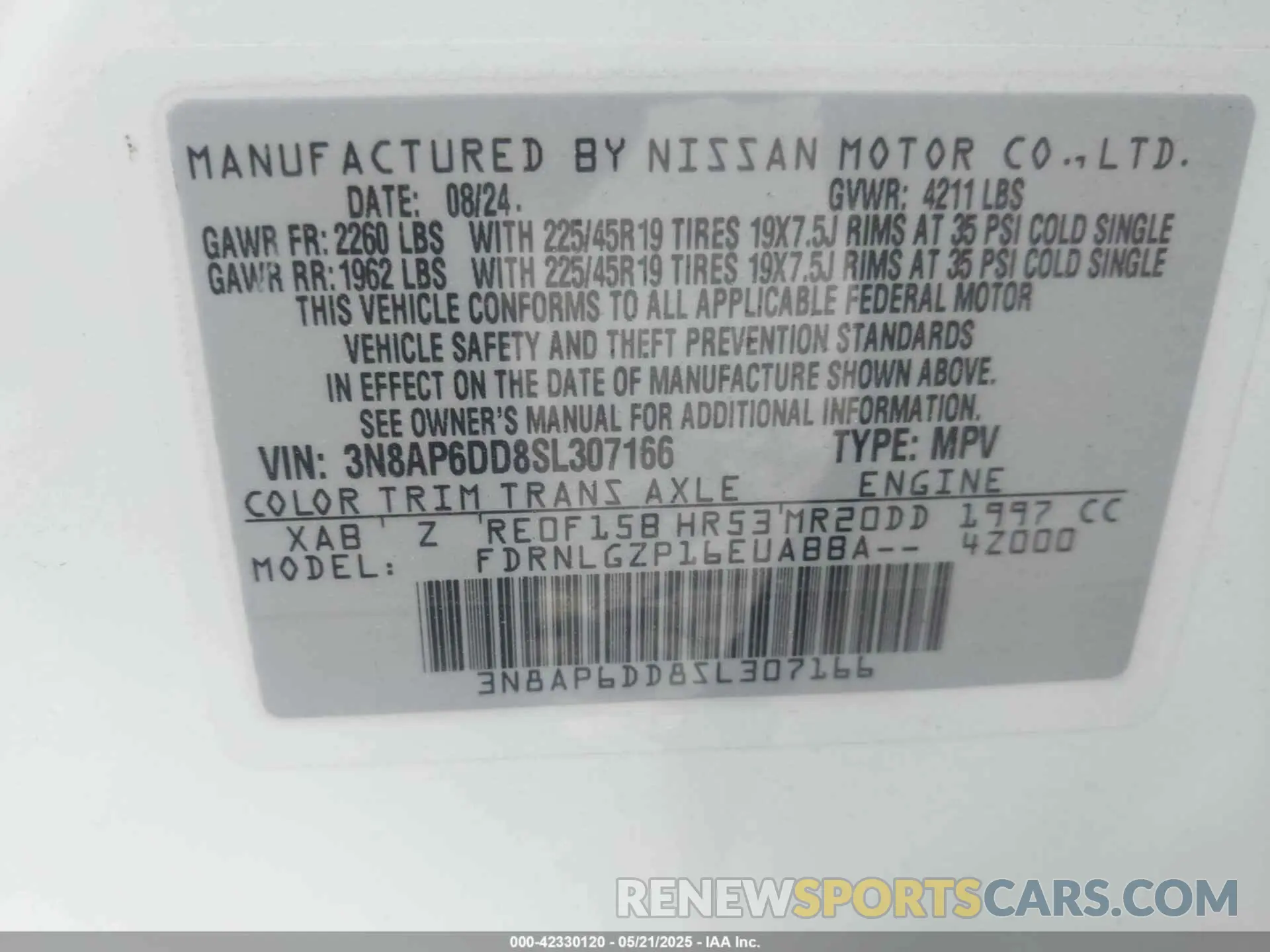 9 fotografías del automóvil dañado 3N8AP6DD8SL307166 NISSAN KICKS 2025