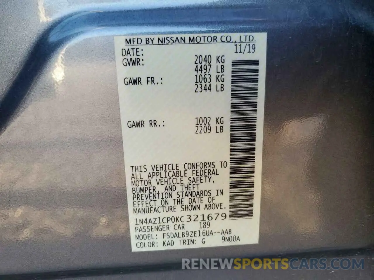 13 fotografías del automóvil dañado 1N4AZ1CP0KC321679 NISSAN LEAF 2019