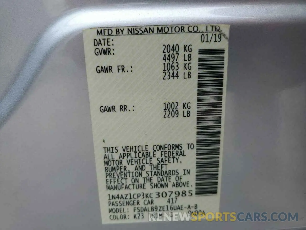 13 fotografías del automóvil dañado 1N4AZ1CP3KC307985 NISSAN LEAF 2019