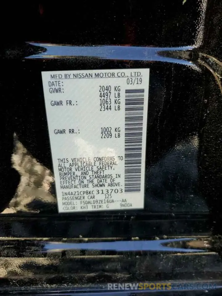 12 fotografías del automóvil dañado 1N4AZ1CP8KC313703 NISSAN LEAF 2019