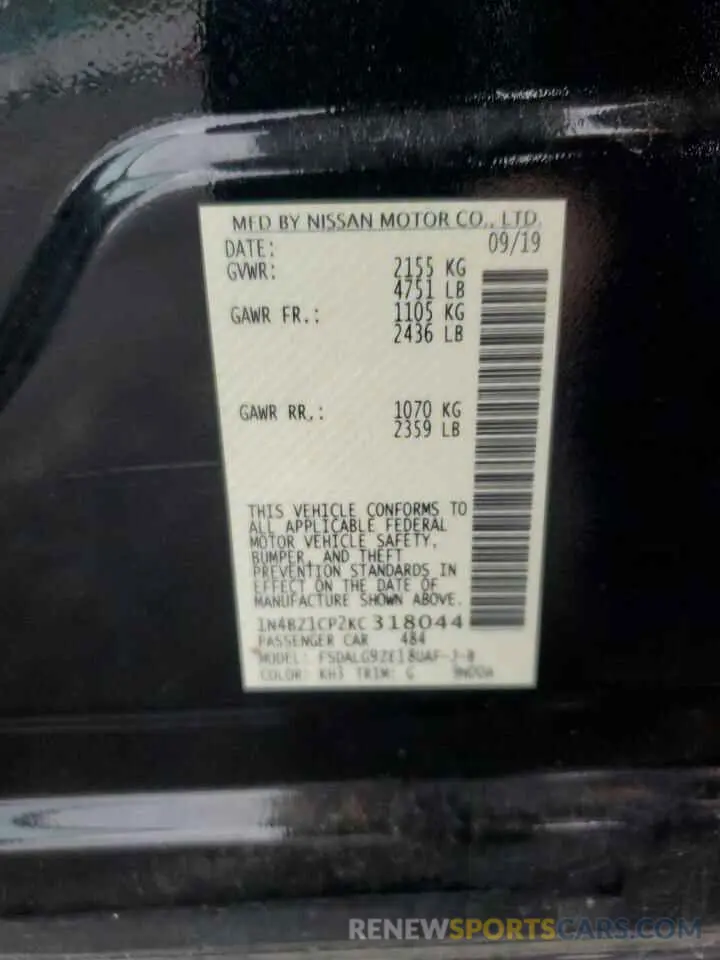 13 fotografías del automóvil dañado 1N4BZ1CP2KC318044 NISSAN LEAF 2019