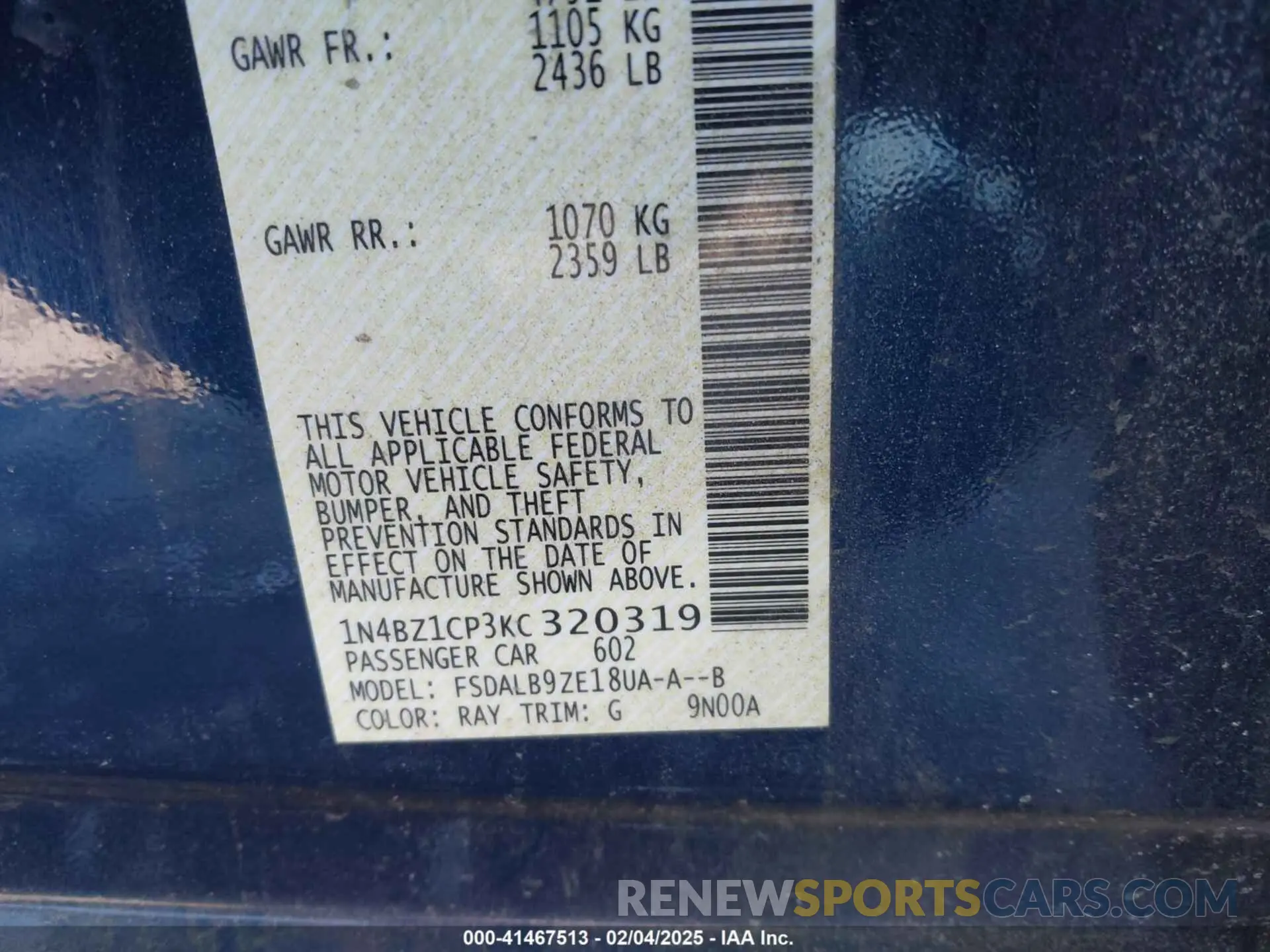 9 fotografías del automóvil dañado 1N4BZ1CP3KC320319 NISSAN LEAF 2019