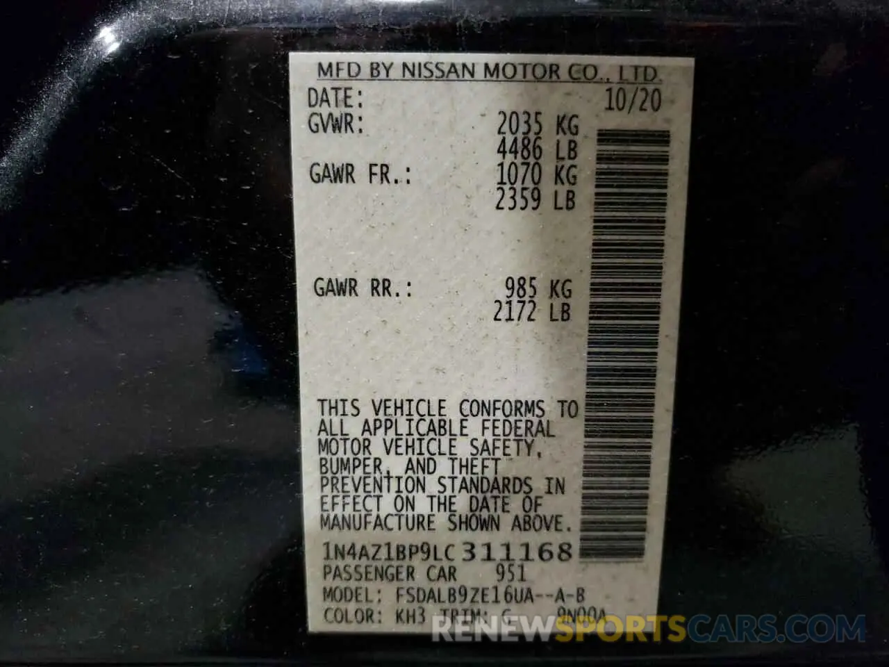 12 fotografías del automóvil dañado 1N4AZ1BP9LC311168 NISSAN LEAF 2020