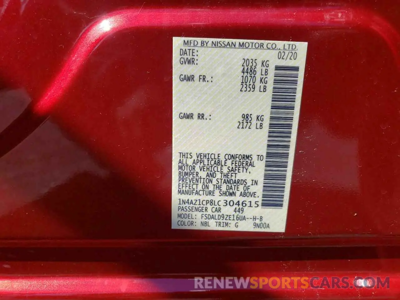 12 fotografías del automóvil dañado 1N4AZ1CP8LC304615 NISSAN LEAF 2020