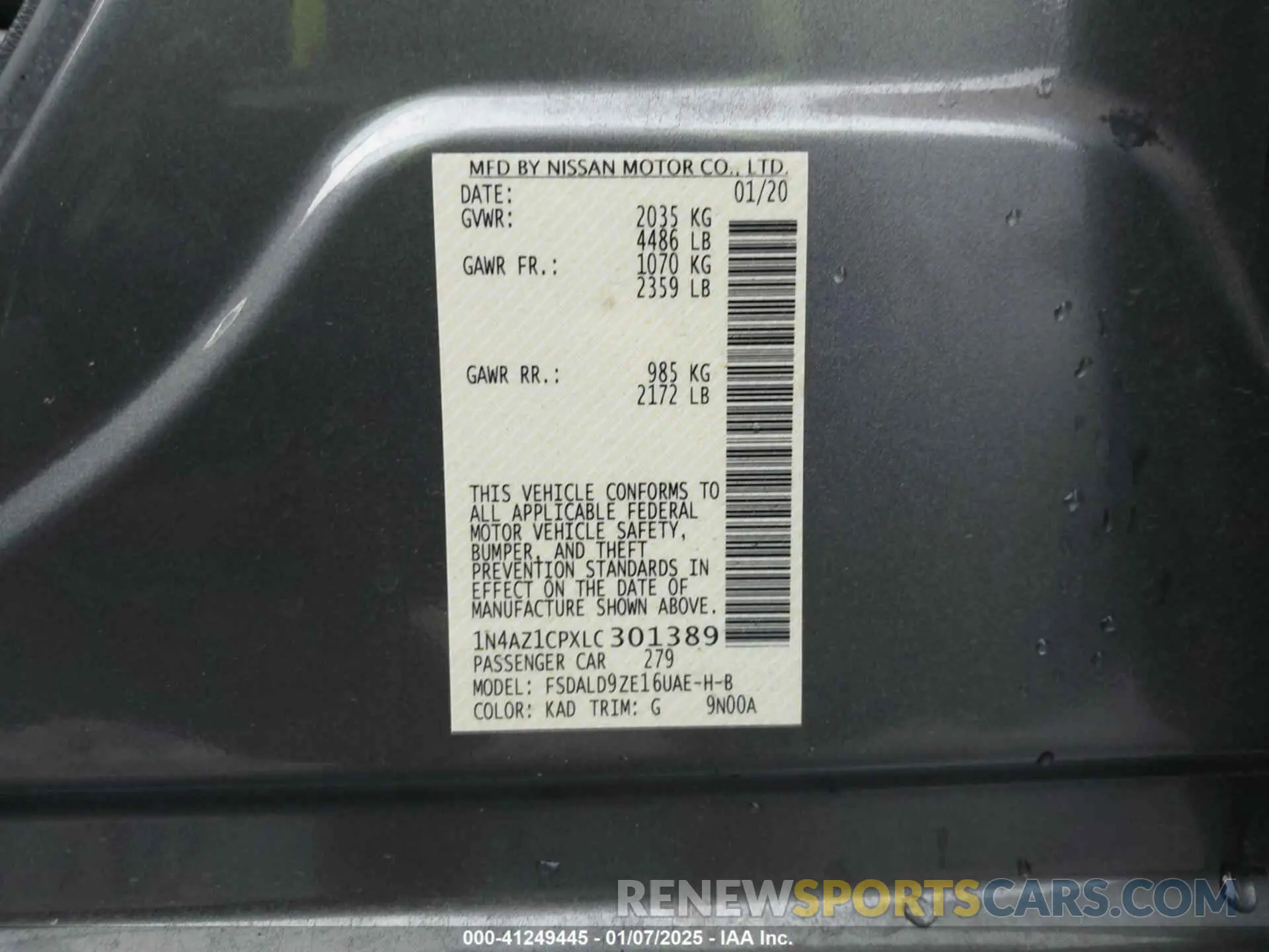 9 fotografías del automóvil dañado 1N4AZ1CPXLC301389 NISSAN LEAF 2020