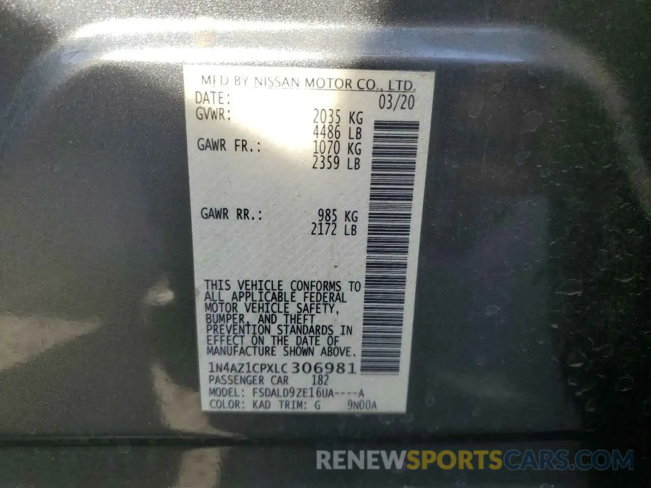 12 fotografías del automóvil dañado 1N4AZ1CPXLC306981 NISSAN LEAF 2020