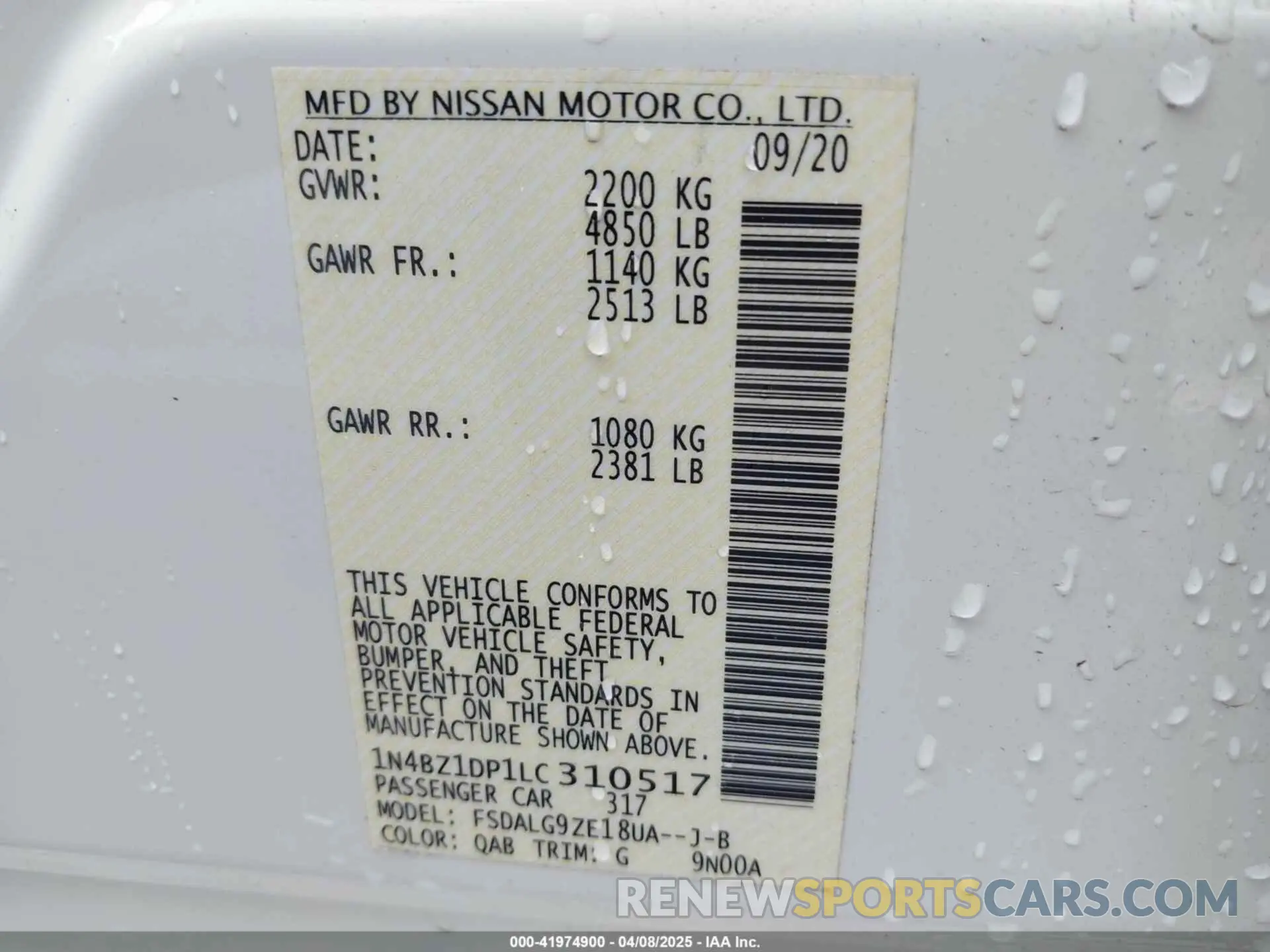 9 fotografías del automóvil dañado 1N4BZ1DP1LC310517 NISSAN LEAF 2020