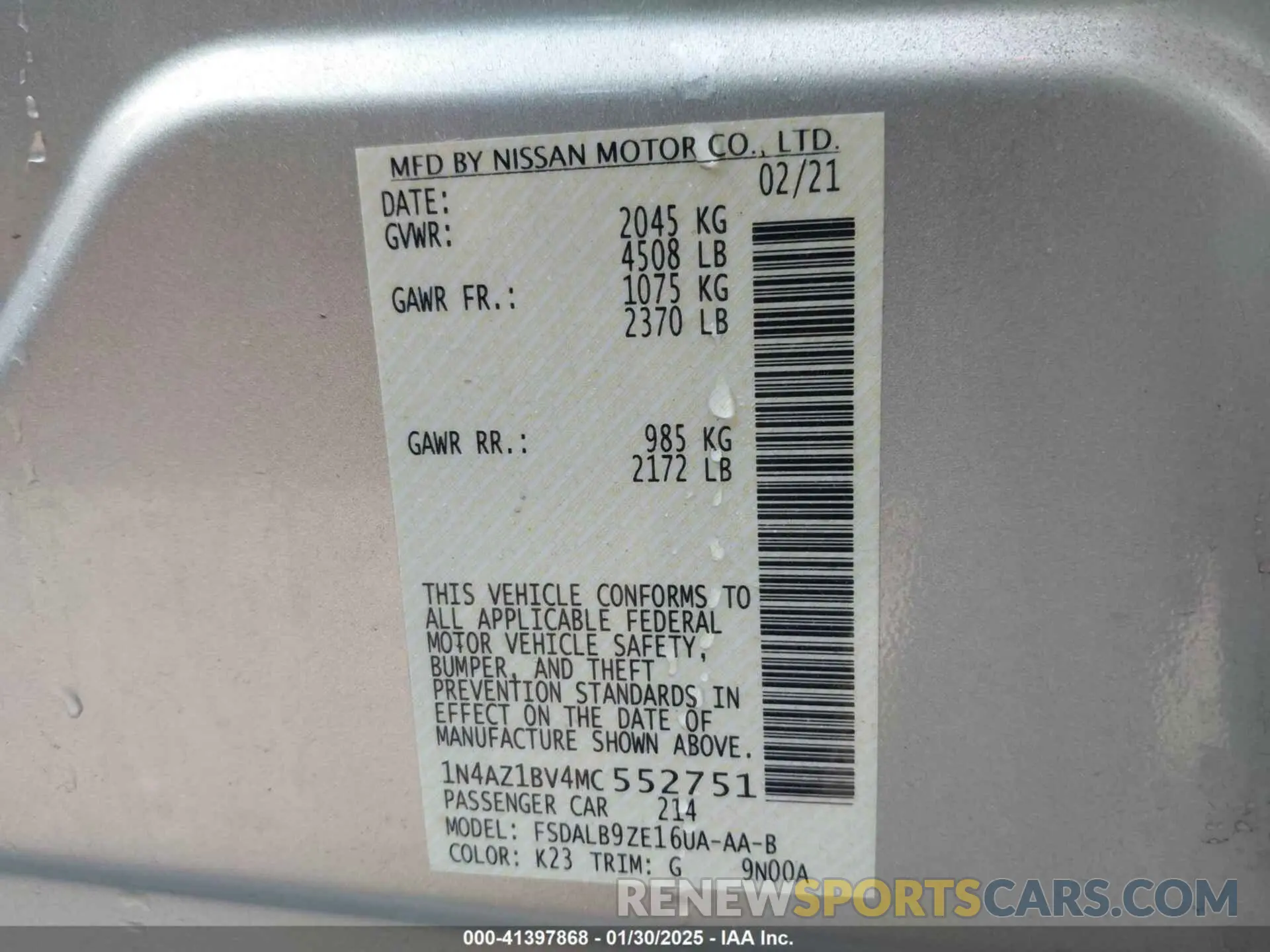 9 fotografías del automóvil dañado 1N4AZ1BV4MC552751 NISSAN LEAF 2021
