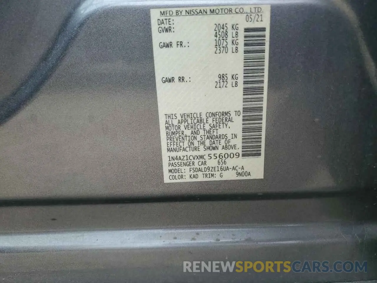 15 fotografías del automóvil dañado 1N4AZ1CVXMC556009 NISSAN LEAF 2021